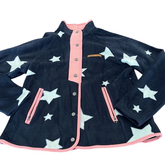 Simply Southern Navy Blue Star Print Fleece Jacket Woman Size Small Snap Front - Picture 4 of 10